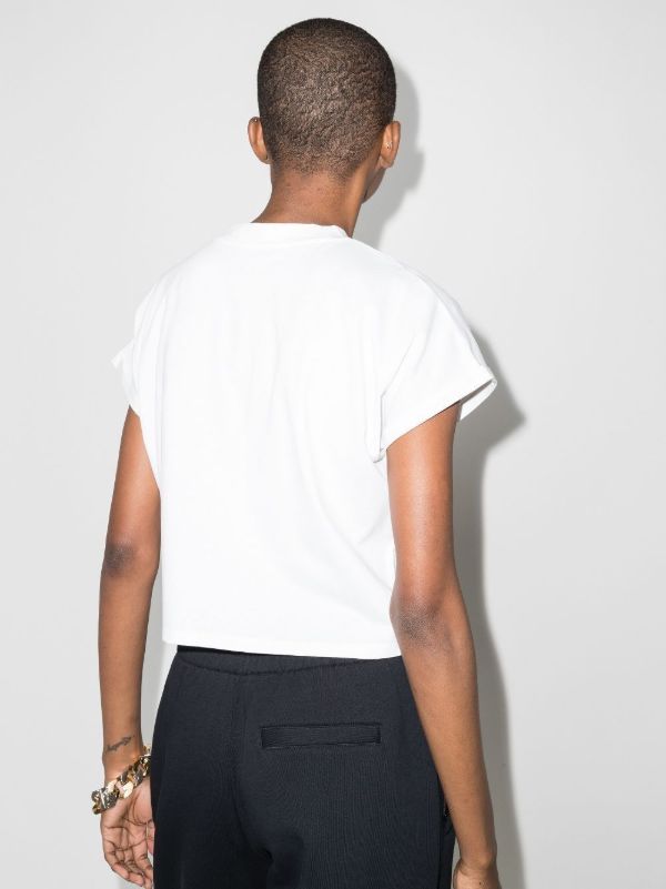 Balmain White Cropped Logo Cotton T-Shirt | Browns T-Shirts & Jersey Shirts