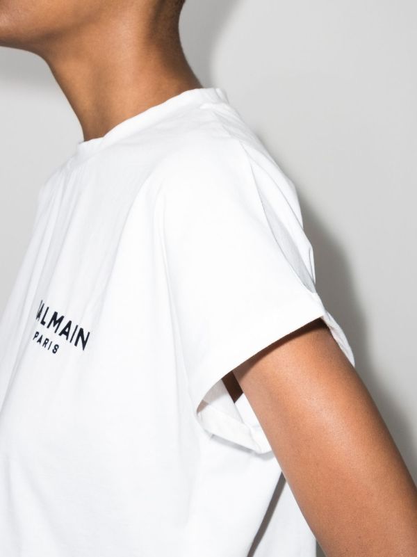 Balmain White Cropped Logo Cotton T-Shirt | Browns T-Shirts & Jersey Shirts