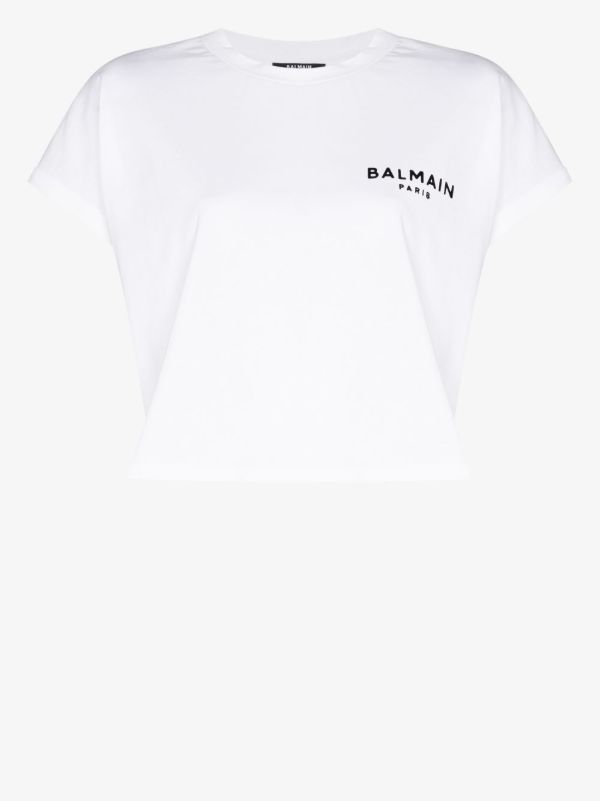 Balmain White cropped logo cotton T-Shirt | Browns T-Shirts & Jersey Shirts