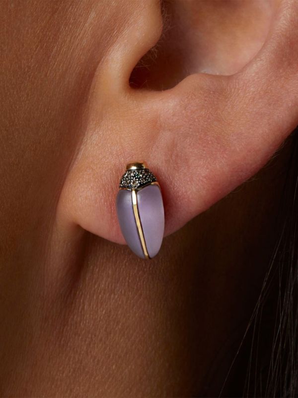 Bibi Van Der Velden 18kt Yellow Gold Mini Scarab Diamond And Amethyst Earrings | Browns Fine Earrings
