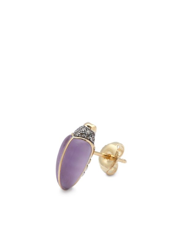 Bibi Van Der Velden 18kt Yellow Gold Mini Scarab Diamond And Amethyst Earrings | Browns Fine Earrings