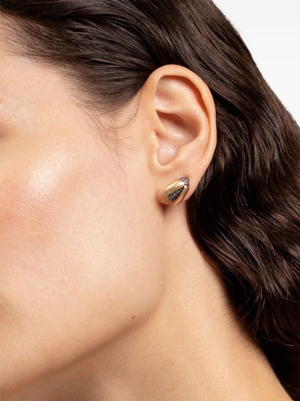 Bibi Van Der Velden 18kt Yellow Gold Mini Scarab Diamond And Tsavorite Earrings | Browns Fine Earrings