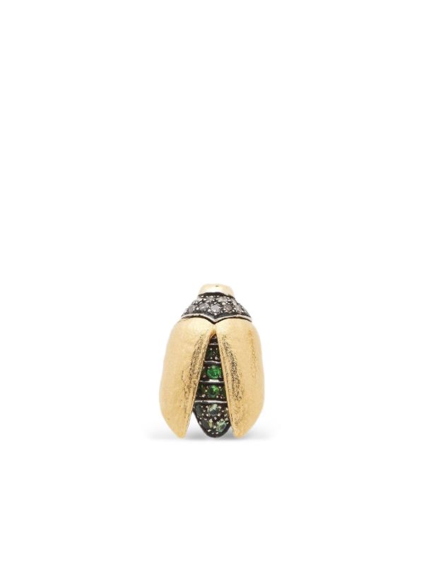 Bibi van der Velden 18kt yellow gold mini Scarab diamond and tsavorite earrings | Browns Fine Earrings