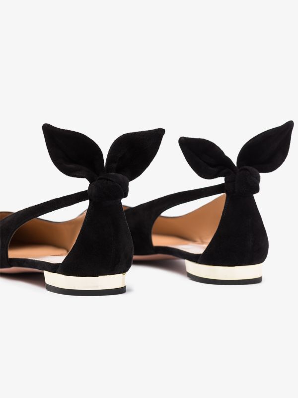 Black Aquazzura Black Bow Tie Suede Ballet Pumps| Browns Ballerina Shoes