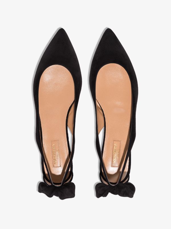 Black Aquazzura Black Bow Tie Suede Ballet Pumps| Browns Ballerina Shoes