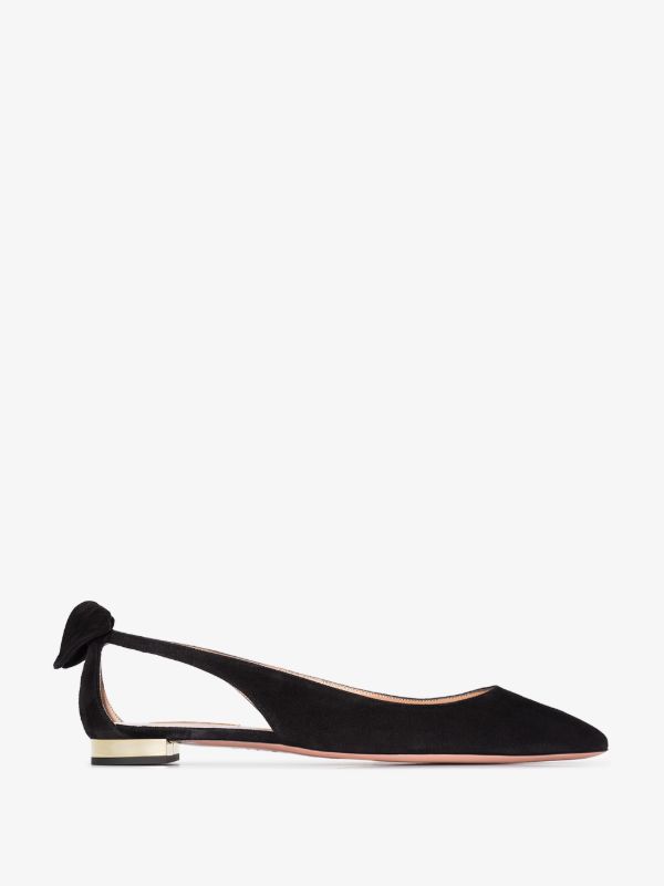 Black Aquazzura Black bow tie suede ballet pumps| Browns Ballerina Shoes