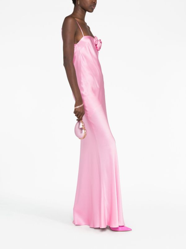 Blumarine Pink Rose Appliqué Maxi Dress | Browns Cocktail & Party Dresses
