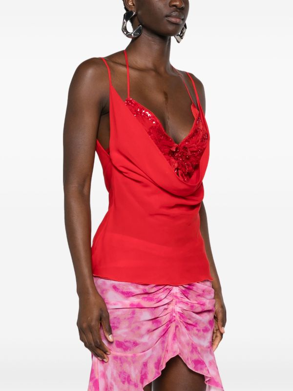Blumarine Red Butterfly-Bodice Silk Top | Browns Blouses