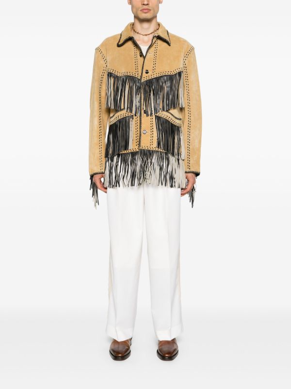 BODE Brown Fringed Leather Jacket | Browns Leather Jackets