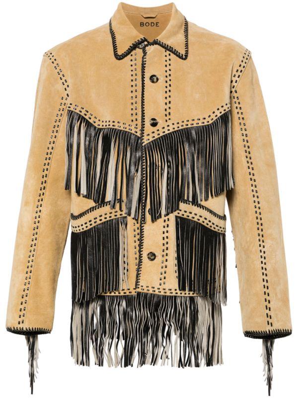 BODE Brown Fringed Leather Jacket | Browns Leather Jackets