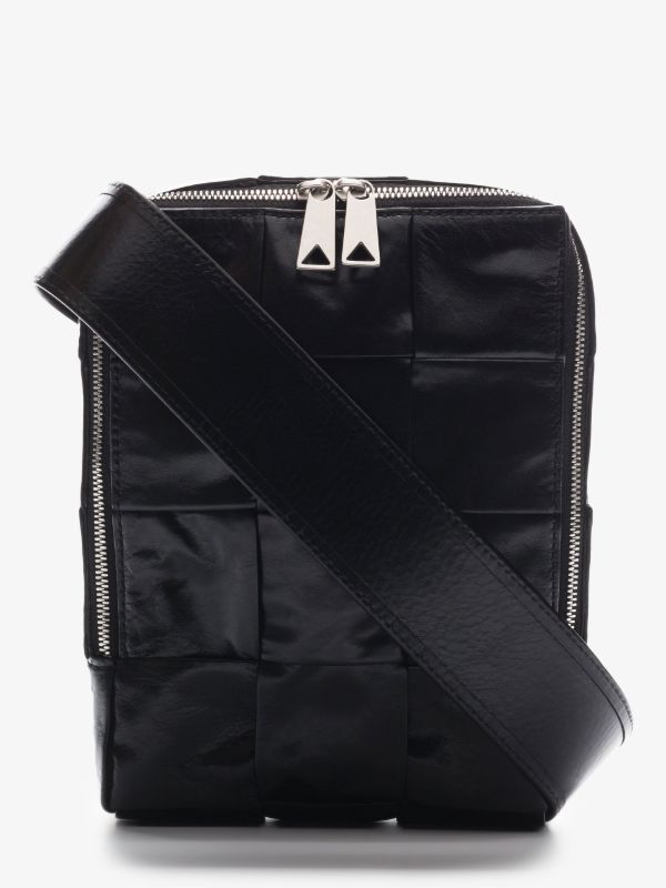 Bottega Veneta Black Cassette Mini Intreccio Leather Crossbody Bag | Browns Messenger Bags