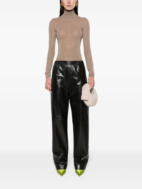 Bottega Veneta Black Low-Waist Straight-Leg Leather Trousers | Browns Straight-Leg Pants