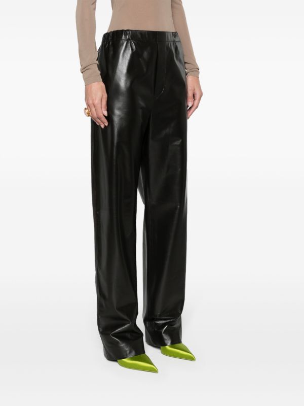 Bottega Veneta Black Low-Waist Straight-Leg Leather Trousers | Browns Straight-Leg Pants
