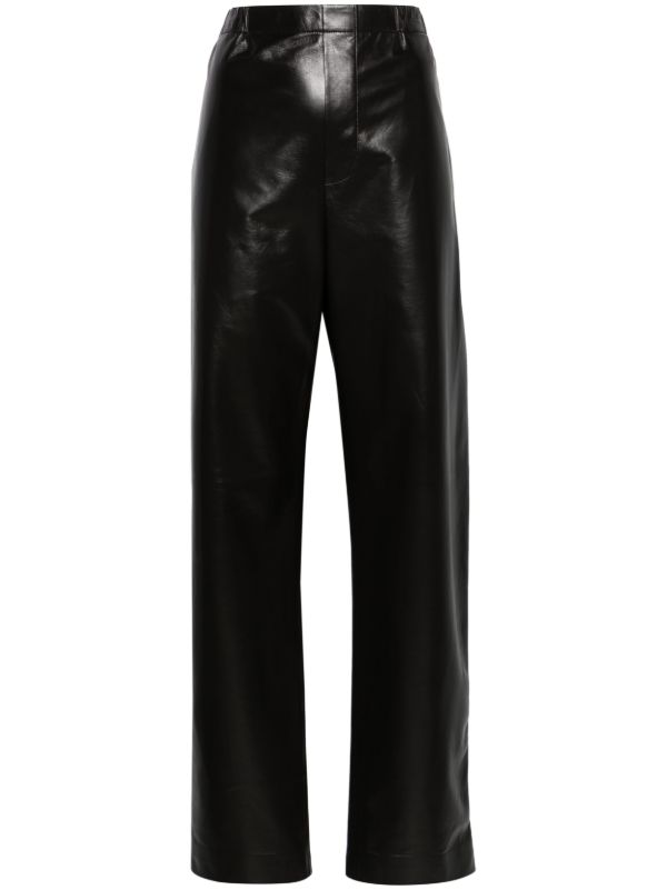 Bottega Veneta Black Low-Waist Straight-Leg Leather Trousers | Browns Straight-Leg Pants