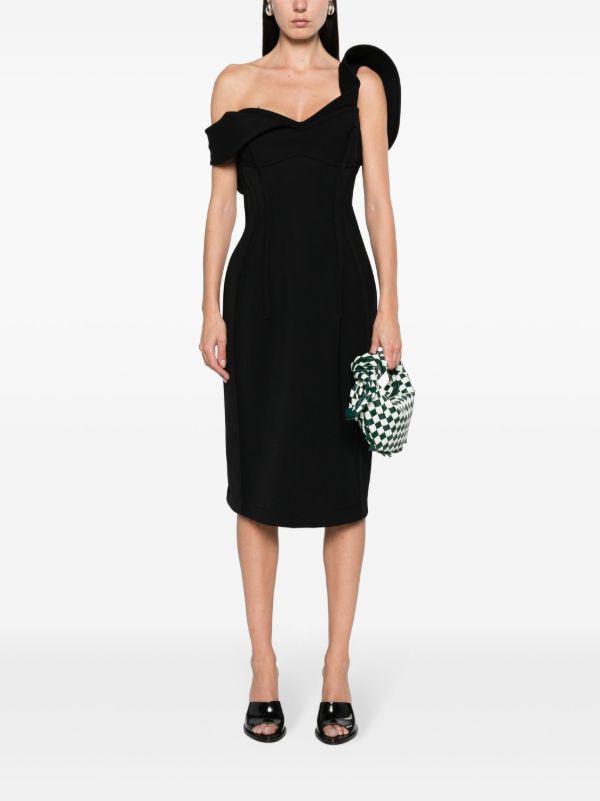 Bottega Veneta Black Off-Shoulder Midi Dress | Browns Cocktail & Party Dresses