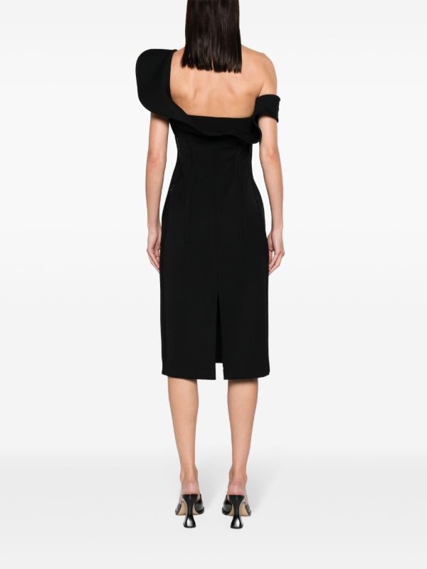 Bottega Veneta Black Off-Shoulder Midi Dress | Browns Cocktail & Party Dresses