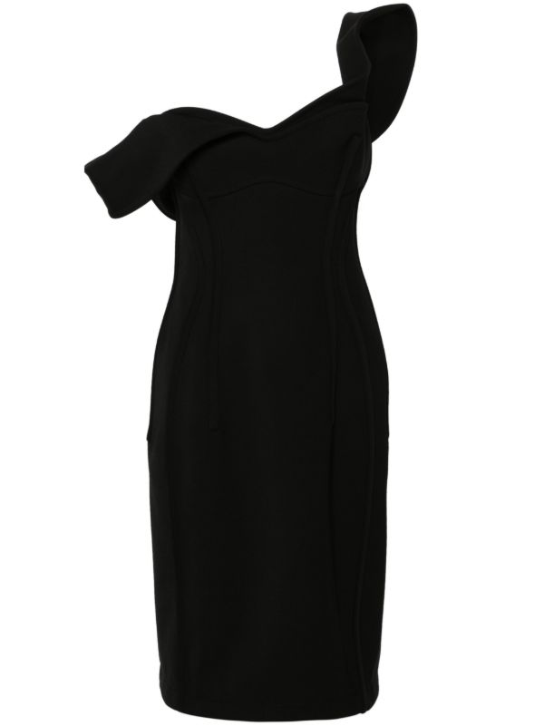 Bottega Veneta Black Off-Shoulder Midi Dress | Browns Cocktail & Party Dresses
