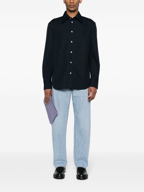 Bottega Veneta Blue Compact Button-Up Cotton Shirt | Browns Shirts
