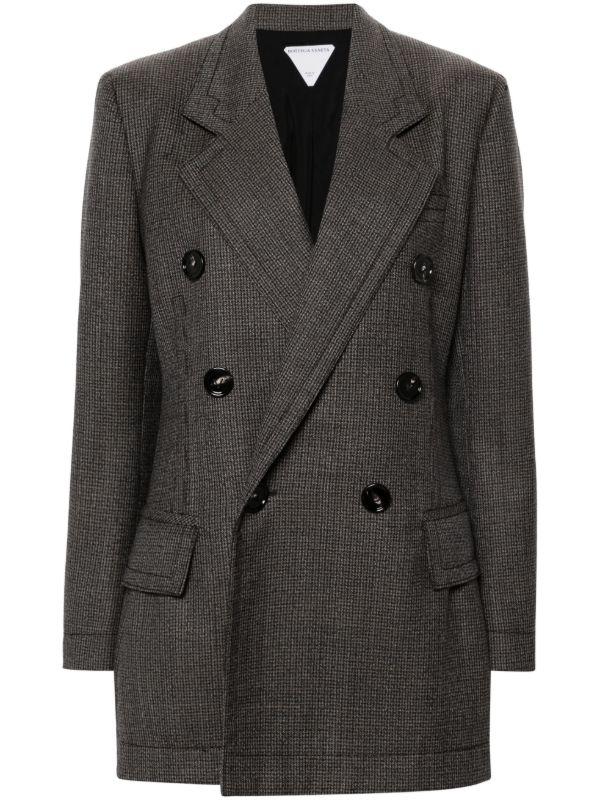 Bottega Veneta Brown Double-Breasted Houndstooth Blazer | Browns Blazers