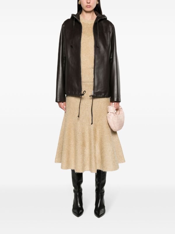 Bottega Veneta Brown Hooded Leather Jacket | Browns Leather Jackets