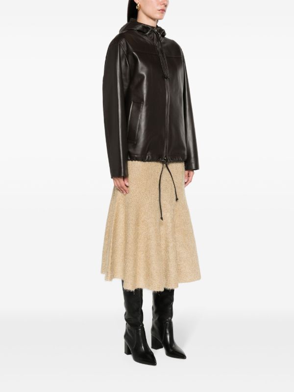 Bottega Veneta Brown Hooded Leather Jacket | Browns Leather Jackets