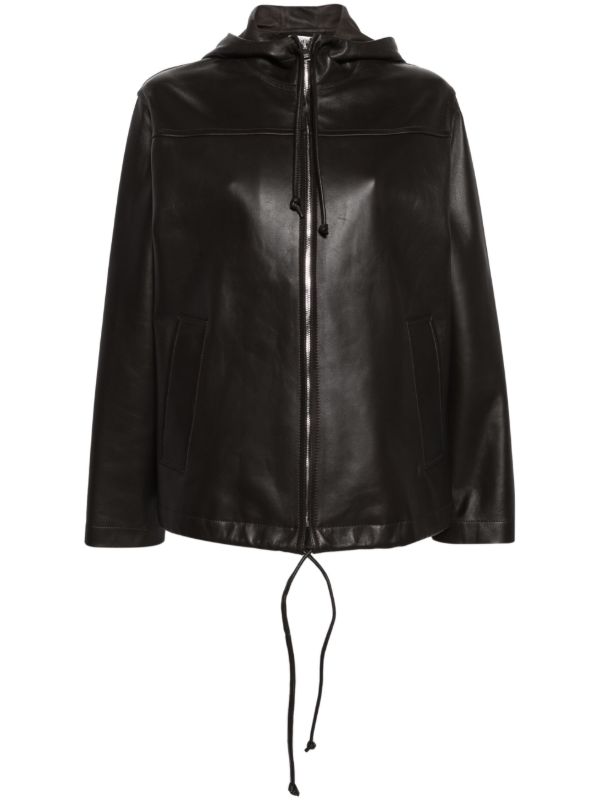 Bottega Veneta Brown Hooded Leather Jacket | Browns Leather Jackets