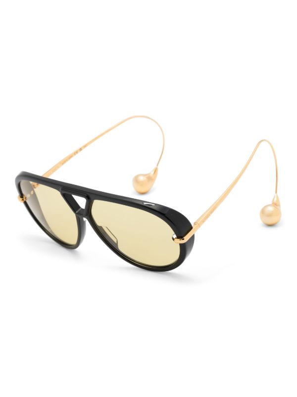 Bottega Veneta Eyewear Black Drops Pilot-Frame Sunglasses | Browns Sunglasses