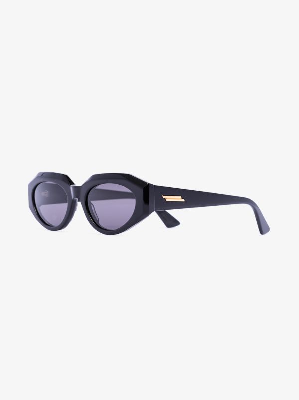 Bottega Veneta Eyewear Black Facet Oval Sunglasses | Browns Sunglasses