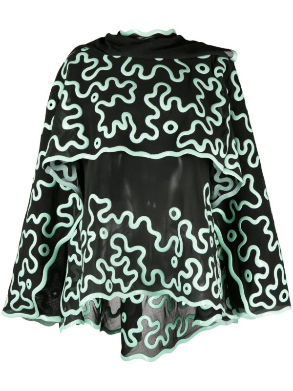 Bottega Veneta Green 3D-printed Sheer Cape Blouse | Browns Blouses