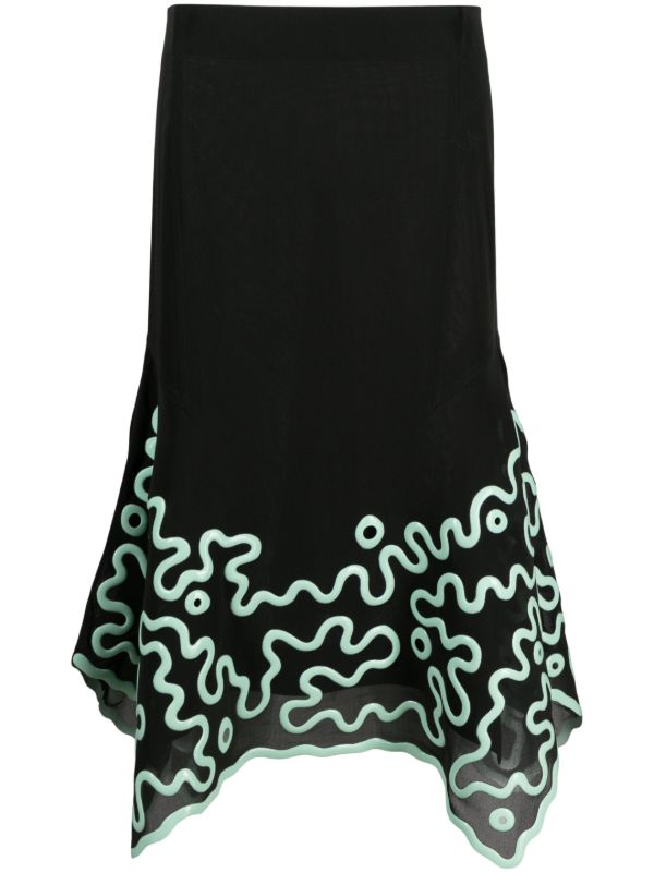 Bottega Veneta Green Abstract 3D-Print Silk Skirt | Browns Asymmetric & Draped Skirts