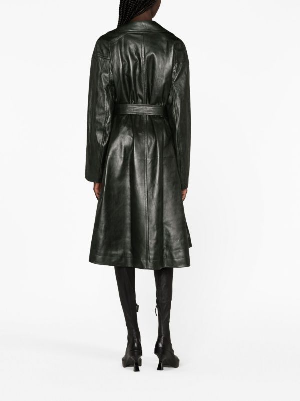 Bottega Veneta Green Belted Leather Coat | Browns Leather Coats