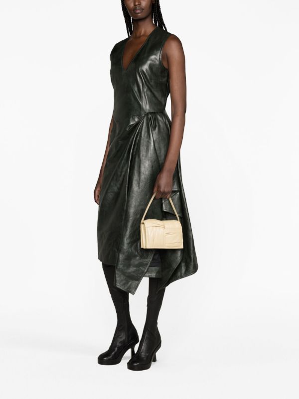 Bottega Veneta Green Draped Leather Midi Dress | Browns Day Dresses