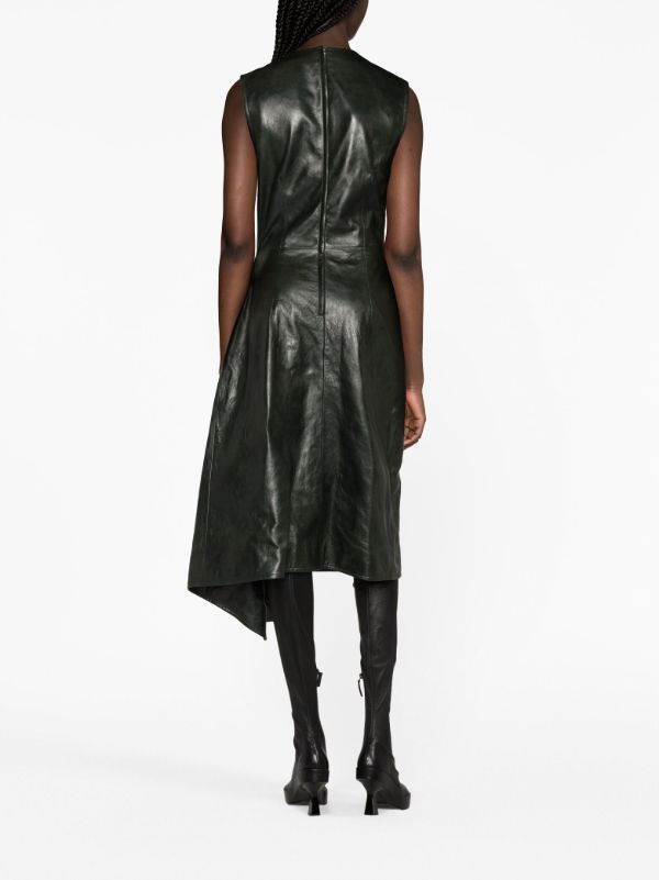 Bottega Veneta Green Draped Leather Midi Dress | Browns Day Dresses