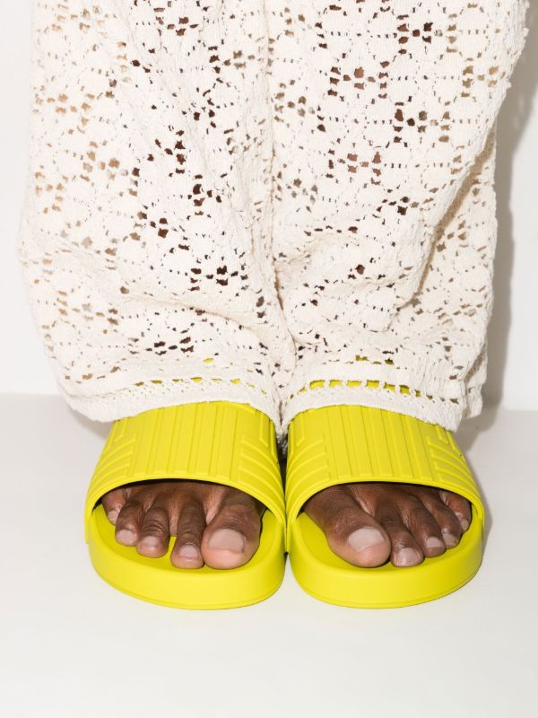 Bottega Veneta Green Embossed Rubber Slides | Browns Sandals