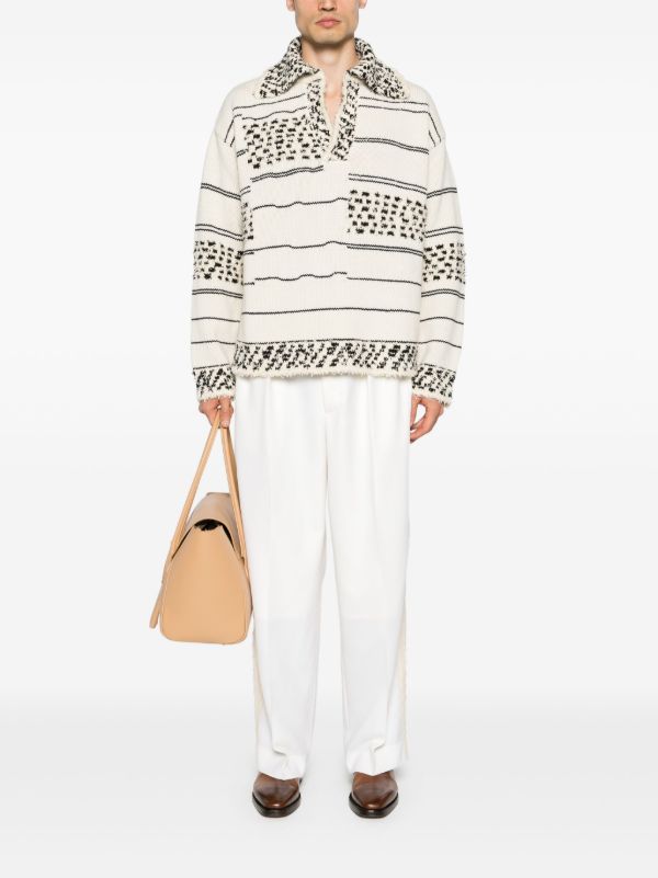 Bottega Veneta Neutral Striped Knit Polo Jumper | Browns Knitted Sweaters