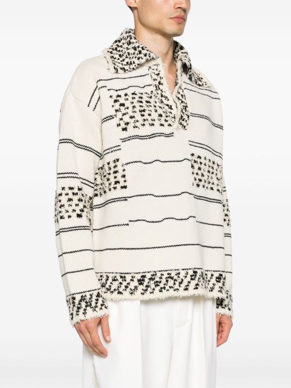 Bottega Veneta Neutral Striped Knit Polo Jumper | Browns Knitted Sweaters