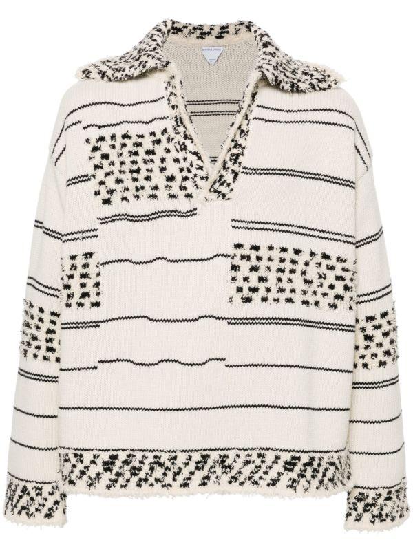 Bottega Veneta Neutral Striped Knit Polo Jumper | Browns Knitted Sweaters