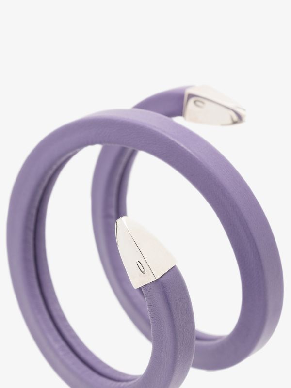 Bottega Veneta Purple And Sterling Silver Wrapped Leather Cuff Bracelet | Browns Bracelets