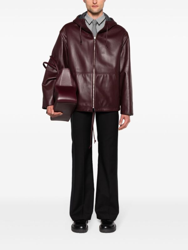 Bottega Veneta Red Hooded Leather Jacket | Browns Hooded Jackets