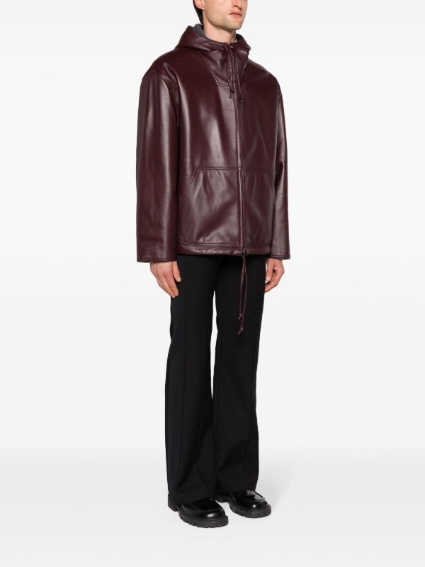 Bottega Veneta Red Hooded Leather Jacket | Browns Hooded Jackets