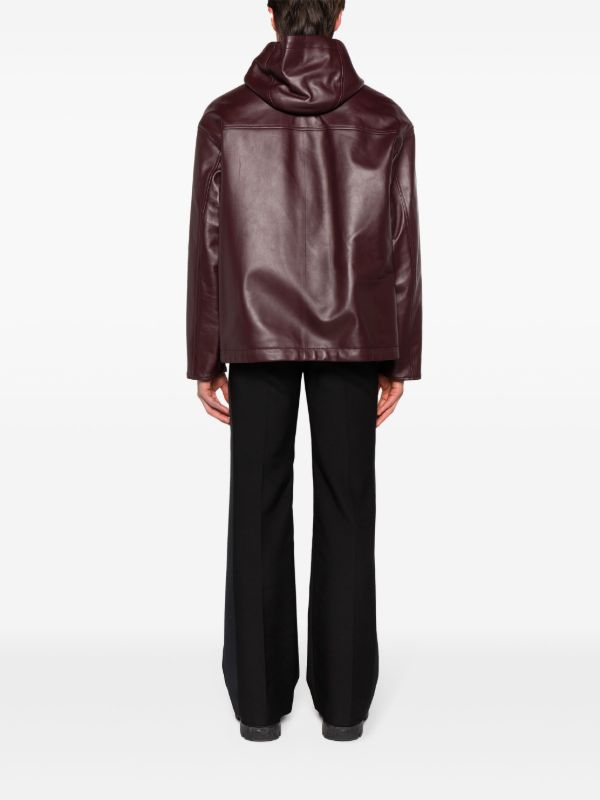 Bottega Veneta Red Hooded Leather Jacket | Browns Hooded Jackets