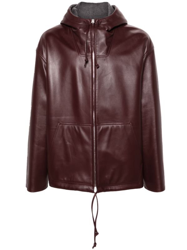 Bottega Veneta Red Hooded Leather Jacket | Browns Hooded Jackets