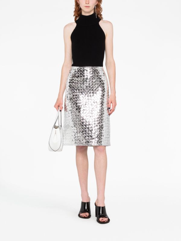 Bottega Veneta Silver High Waisted Skirt | Browns High-Waisted Skirts