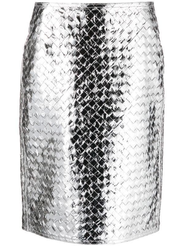 Bottega Veneta Silver High Waisted Skirt | Browns High-Waisted Skirts