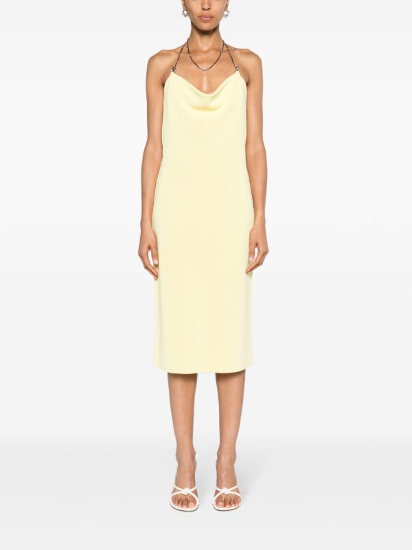 Bottega Veneta Yellow Chain Draped Midi Dress | Browns Cocktail & Party Dresses