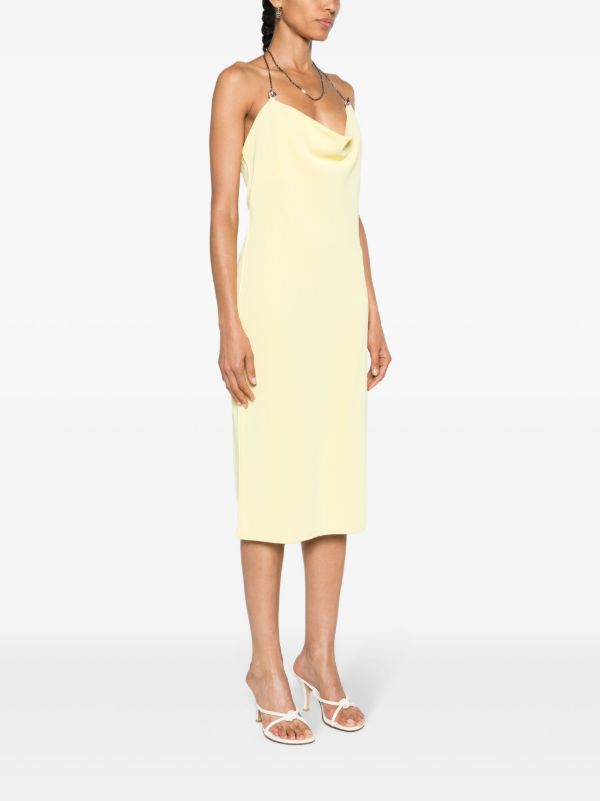 Bottega Veneta Yellow Chain Draped Midi Dress | Browns Cocktail & Party Dresses