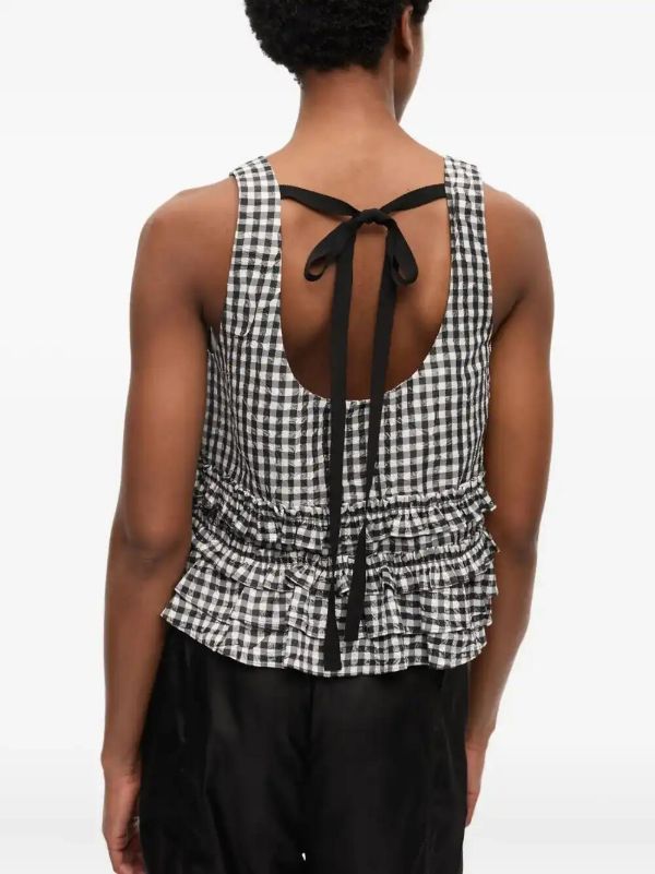 GANNI Checked Crinkled Top | Browns Blouses