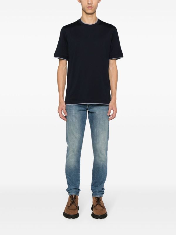Brunello Cucinelli Blue Double-Layer Cotton T-shirt | Browns T-Shirts