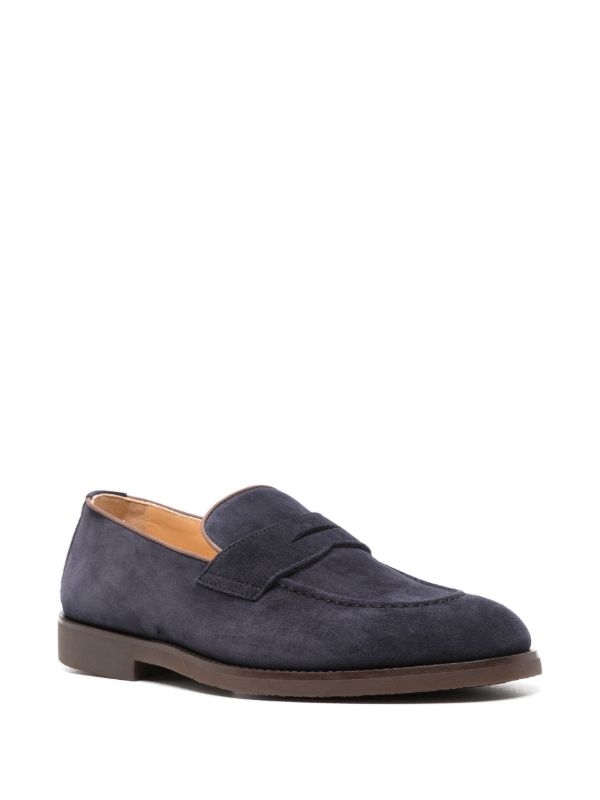 Brunello Cucinelli Blue Suede Penny Loafers | Browns Loafers
