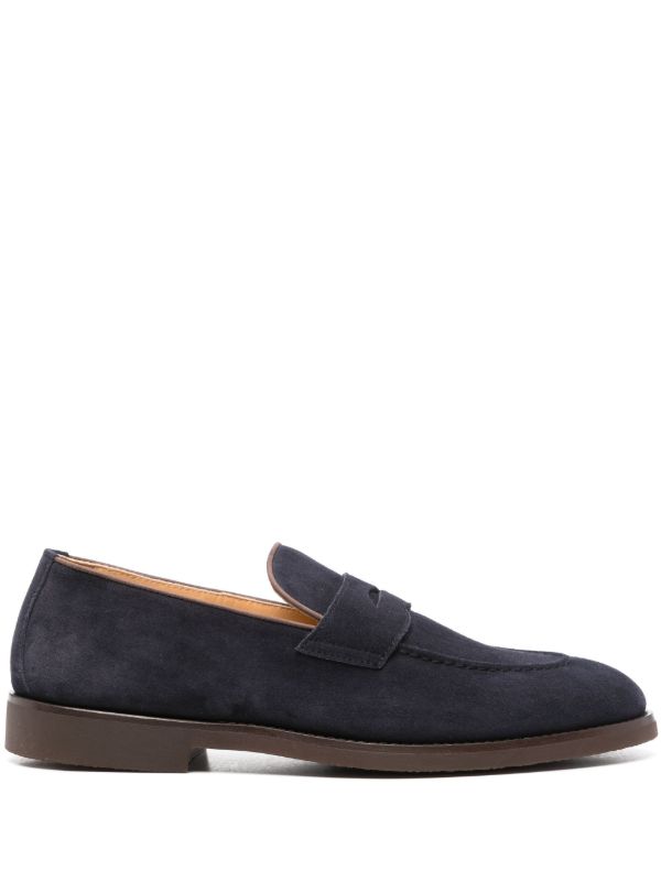 Brunello Cucinelli Blue Suede Penny Loafers | Browns Loafers